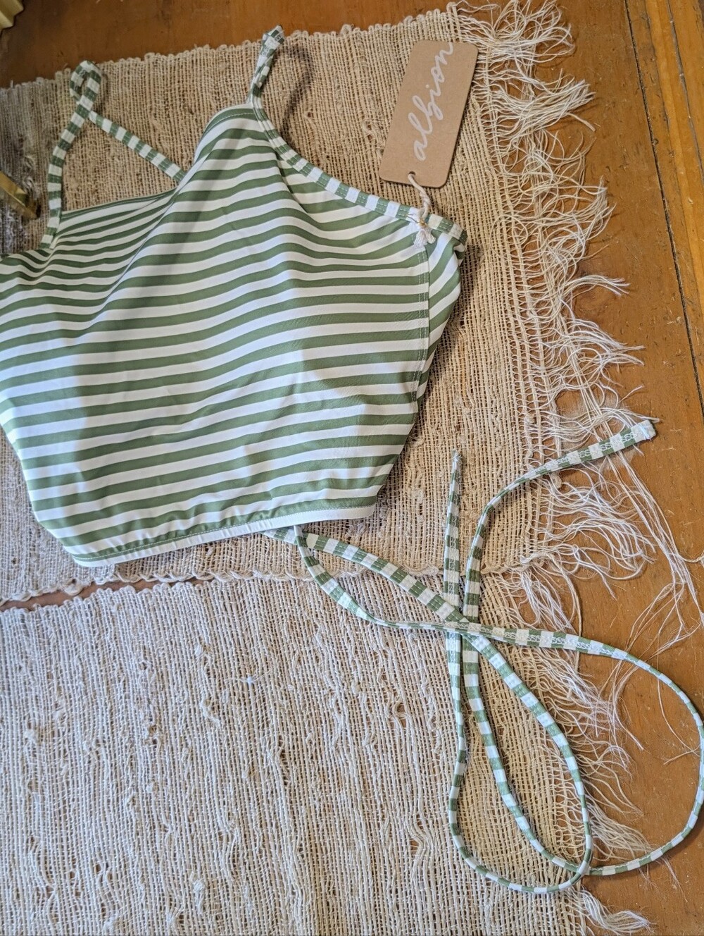 Albion Swim Sage Stripe Switchback Crop Top NWT - Picture 3 of 8